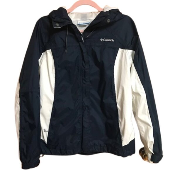 Columbia Omni Tech Women’s Navy & White Full Zip Hooded Waterproof Jacket Medium - Picture 1 of 6